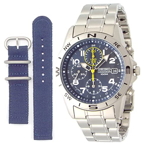 [セイコー] メンズ腕時計 クロノグラフ ミリタリー調ベルト付 ネイビー x イエロー 正規流通品 SND379P [並行輸入品]